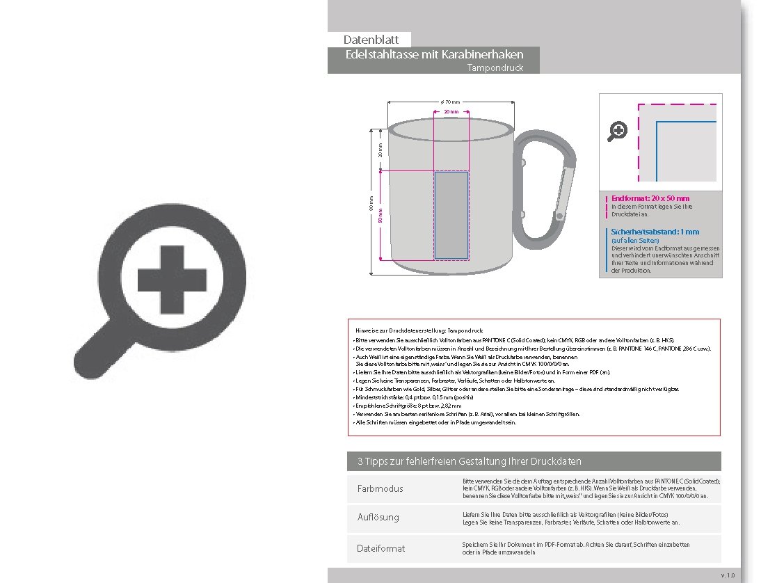 Product Bild edelstahltasse_klassik_mit_karabinerhaken_220_ml__2-farbig__einseitig_bedruckt